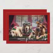 幸せなペットのお休み 赤い犬の写真 クリスマス (正面/裏面)