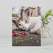 幸せなペットの休暇 猫の写真 ペット 赤いクリスマス 本物 箔シーズンカード (立ち正面)