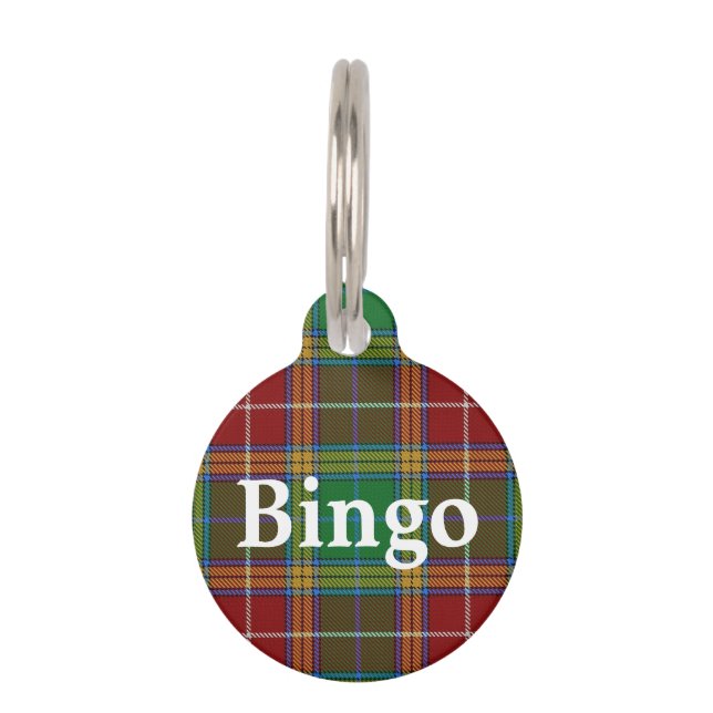 幸せなペット一族のバックスターのタータンチェック格子縞 ペット　ネームタグ (正面)