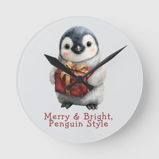 幸せなペンギンのクリスマス ラウンド壁時計 (正面)