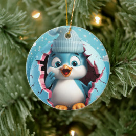 幸せなペンギン。クリスマス風の画像 セラミックオーナメント
