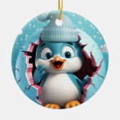 幸せなペンギン。クリスマス風の画像 セラミックオーナメント (正面)