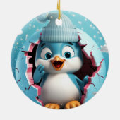 幸せなペンギン。クリスマス風の画像 セラミックオーナメント (裏面)