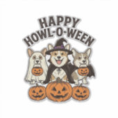 幸せなホウルオウィーン コーギー ハロウィン 犬 ベクター デザイン シール (正面)