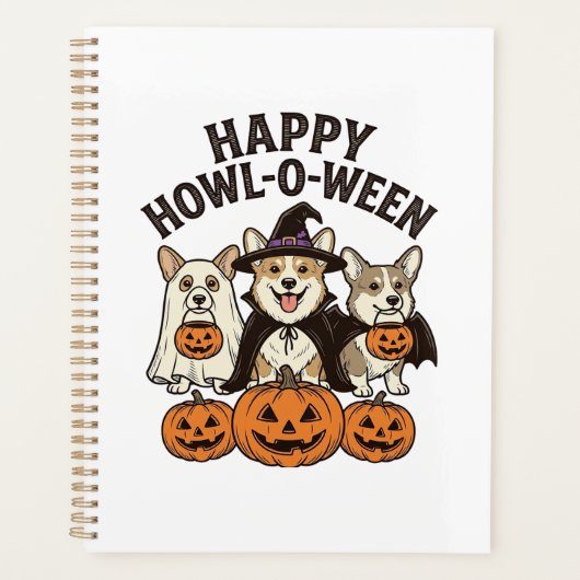 幸せなホウルオウィーン コーギー ハロウィン 犬 ベクター デザイン プランナー手帳 (正面)