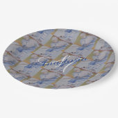 幸せなホッケーのパーティーのモノグラム ペーパープレート (アングル)