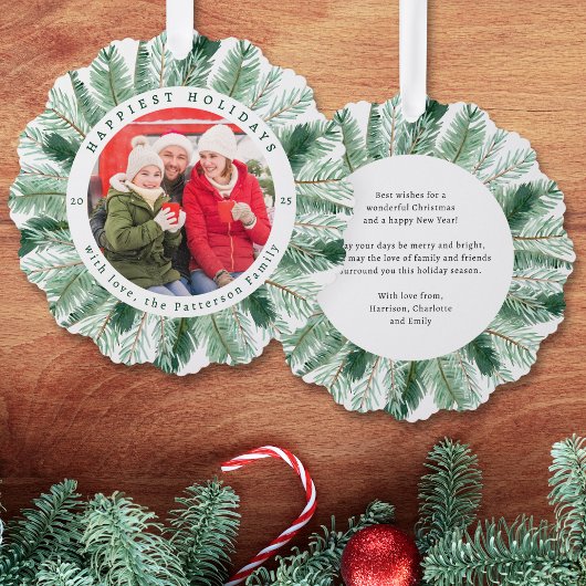 幸せなホリデーズウォーター色フローラリース写真 オーナメントカード