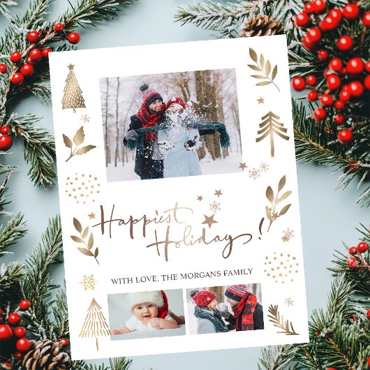 幸せなホリデーズスターズパインツリーフォト 案内状
