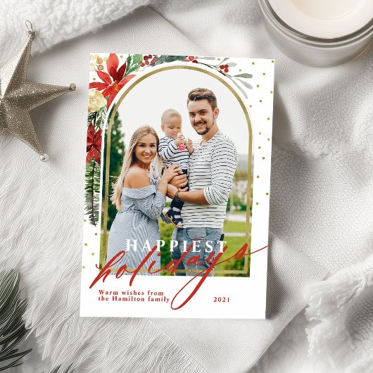幸せなホリデーズファミリーフォトアーチクリスマスカード シーズンカード
