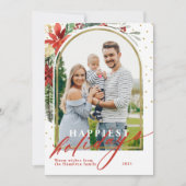 幸せなホリデーズファミリーフォトアーチクリスマスカード シーズンカード (正面)