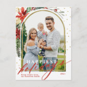 幸せなホリデーズファミリーフォトアーチクリスマスカード シーズンポストカード (正面)