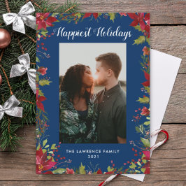 幸せなホリデーズボタニカルポインセティシアクリスマス シーズンカード