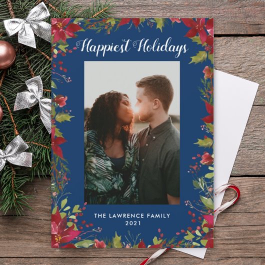 幸せなホリデーズボタニカルポインセティシアクリスマス シーズンカード