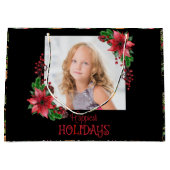 幸せなホリデーズポインセティシアクリスマス ラージペーパーバッグ (正面)