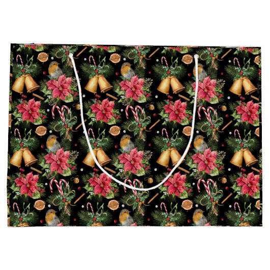 幸せなホリデーズポインセティシアクリスマス ラージペーパーバッグ (裏面)