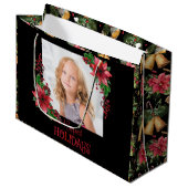 幸せなホリデーズポインセティシアクリスマス ラージペーパーバッグ (正面アングル)