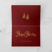 幸せなホリデー ゴールド ツリー スクリプト ネーム エレガント シーズンカード (内部)