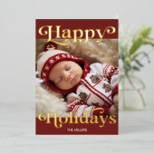 幸せなホリデー ベイビーの初めてのクリスマス 伝統的 箔シーズンカード (立ち正面)