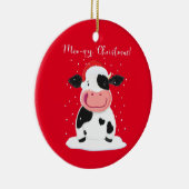 幸せなホルスタイン牛がクリスマスの喜びを祈る セラミックオーナメント (右)