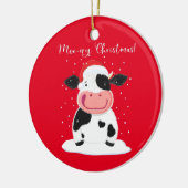幸せなホルスタイン牛がクリスマスの喜びを祈る セラミックオーナメント (左)