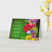 幸せなボスの日の花と女性のボス カード (黄色い花)