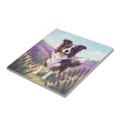 幸せなボーダーコリー ラベンダー畑 タイル (側面)
