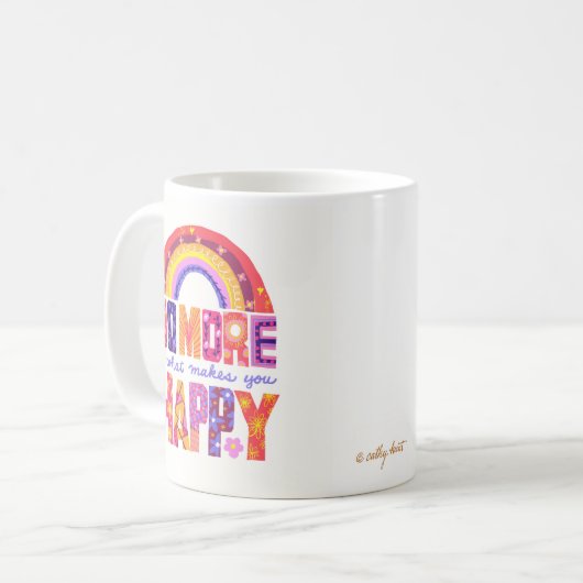 幸せなマグカップを作るより多くのことを実行 コーヒーマグカップ (正面左)