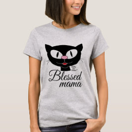 幸せなママ 笑顔のキャラクター猫 女性用Tシャツ Tシャツ