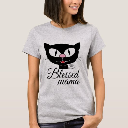 幸せなママ 笑顔のキャラクター猫 女性用Tシャツ Tシャツ (正面)