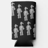 幸せなミイラが黒にパターン スリム缶クーラー (正面)