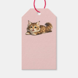 幸せなメインクーンの猫の温かみのあるポジティブなビジュアルデザイン ギフトタグ