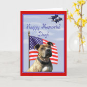 幸せなメモリアルデーのピットブルの挨拶状 カード (黄色い花)