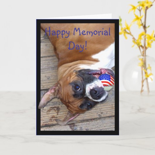 幸せなメモリアルデーのボクサーの挨拶状 カード (黄色い花)