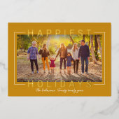 幸せなモダン金ゴールド文字ゴールデンイエローフォト 箔シーズンカード (正面)