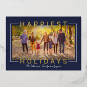 幸せなモダン金ゴールド文字ミッドナイトブルー写真 箔シーズンカード (正面)