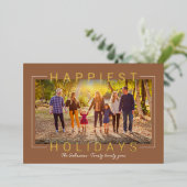 幸せなモダン金ゴールド文字真鍮ブラウンフォト 箔シーズンカード (立ち正面)