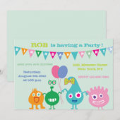 幸せなモンスター-バースデーパーティ招待状 招待状 (正面/裏面)