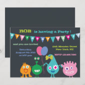 幸せなモンスター-招待状黒い誕生会 招待状 (正面/裏面)