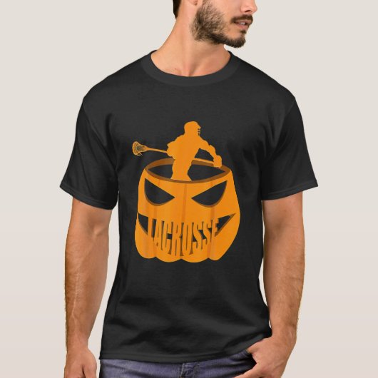 幸せなラクロスハロウィンカボチャの衣装を愛する Tシャツ (正面)