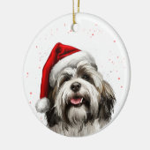 幸せなラサ・アプソの犬のクリスマス - 名前入り セラミックオーナメント (左)