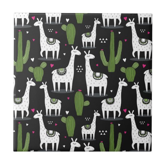 幸せなラマパターン タイル (正面)