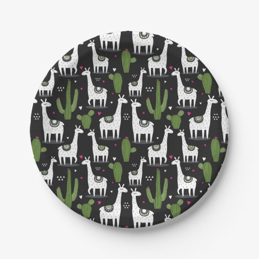 幸せなラマパターン ペーパープレート (正面)