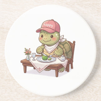 幸せなリクガメが食べているキャラクターのコースター コースター