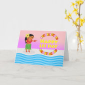 幸せなレイ日、ハワイアンはメーデー、フラのダンサー カード (黄色い花)