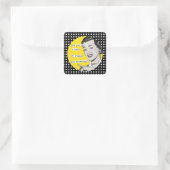 幸せなレトロ主婦の愚かなステッカーのボウル スクエアシール (バッグ)