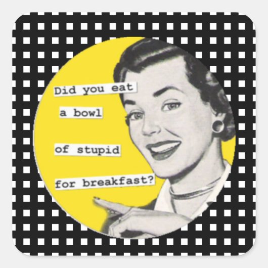 幸せなレトロ主婦の愚かなステッカーのボウル スクエアシール (正面)