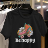 幸せなレトロ70sグルービーローラーデイジーの花 tシャツ