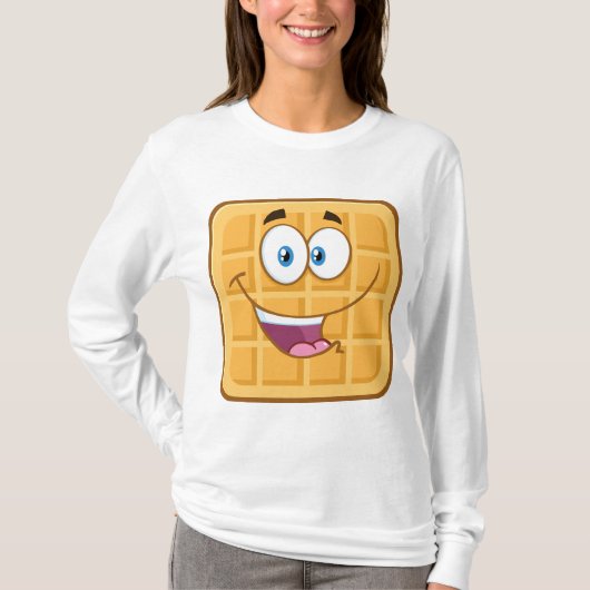 幸せなワッフル かわいい 笑顔の朝食 Tシャツ (正面)