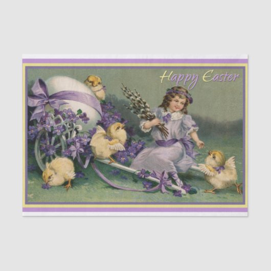 幸せなヴィンテージイースターガールとベビーヒックス 薄葉紙 (正面)
