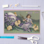 幸せなヴィンテージイースターガールとベビーヒックス 薄葉紙 (クラフト)